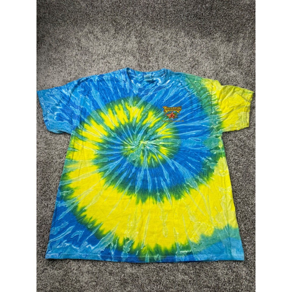 Pineapple Willys Panama City Beach FL Tie Dye Graphic T-Shirt XL Blue Yellow